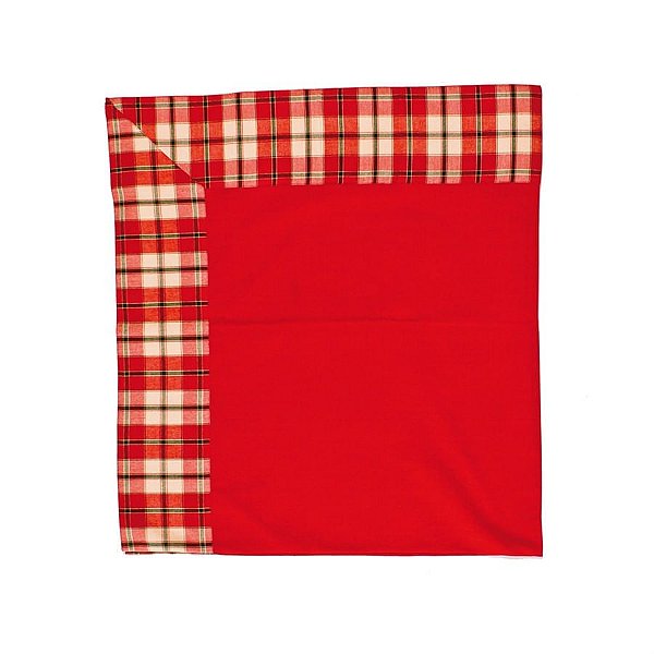 Toalha de Mesa de Natal Borda Xadrez Vermelho 140X140cm