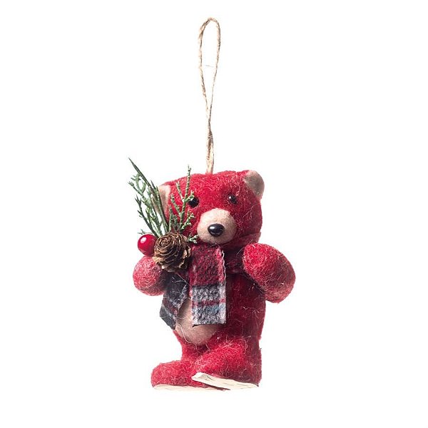 Urso com Cachecol Segurando Galho Vermelho