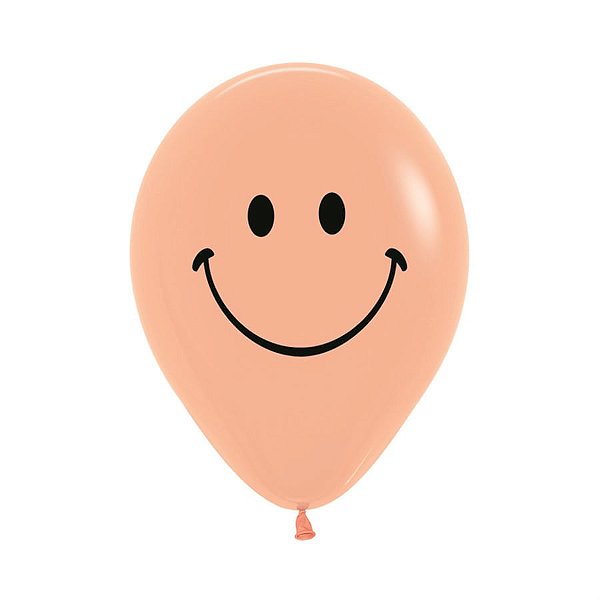 Balão Látex Impressão 2 Lados Fashion Carinha Feliz Pêssego 12" / 30cm - 12 Un