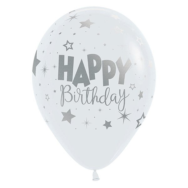 Balão Gigante Látex Impressão 360 Cristal Happy Birthday Fantasia 24" / 60cm - 3 Un