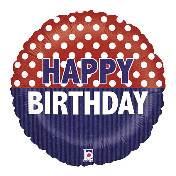 Balão Metalizado Holográfico Redondo Happy Birthiday Náutico 18" / 45cm