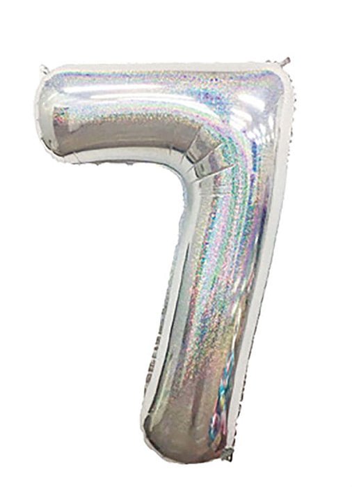 Balão Metalizado Número 7 Holográfico Glitter Prata 40'' / 101cm