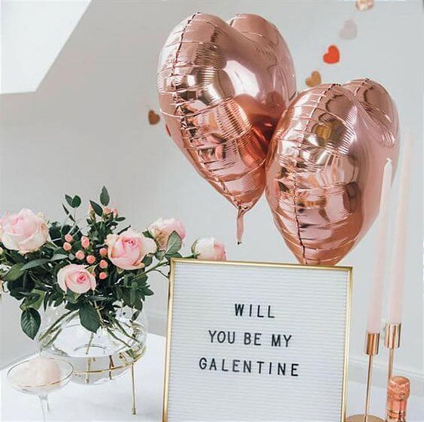 Balão Metalizado Holográfico Coração Rose Gold 18" / 45cm