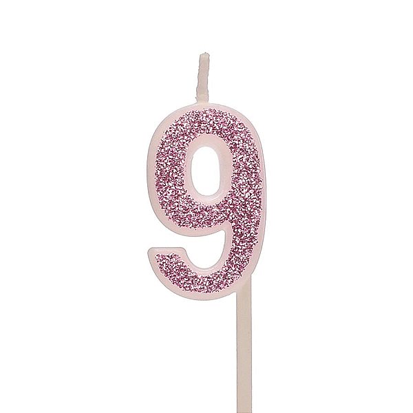 Vela Mini n° 9 Puro Glitter Rosa