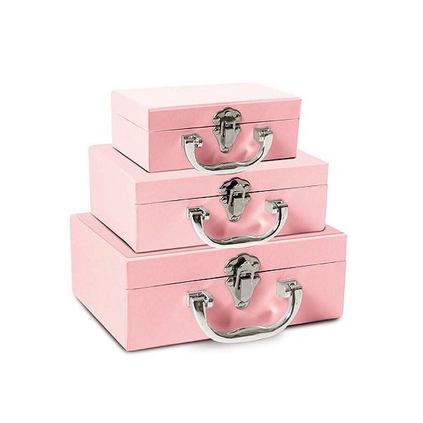 Conjunto de Maletinhas Rígida Rosa para Médio Grande - 3 Peças