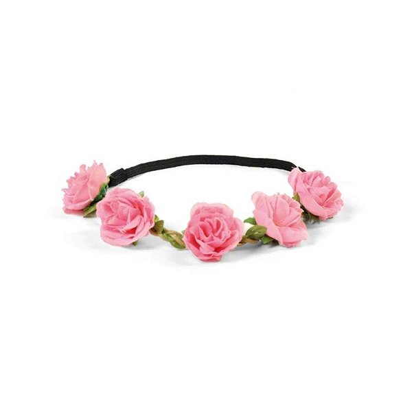 Acessório Tiara com Elastico Floral Rosa