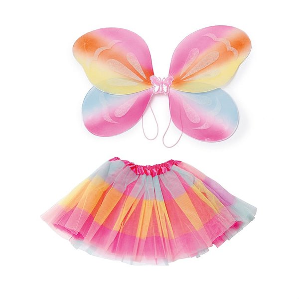 Kit Saia de Tule Asas Colorido Adulto