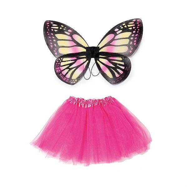 Kit Saia de Tule Asas Borboleta Colorido Adulto