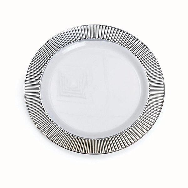 Linha Premium Prato Branco com Borda Prata 26 cm - 6 Un