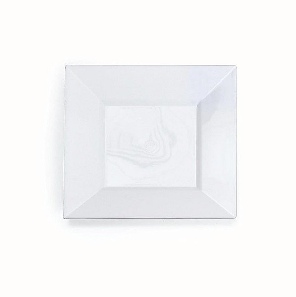 Linha Premium Prato Quadrado Branco com Detalhe Prata 18 cm - 6 Un