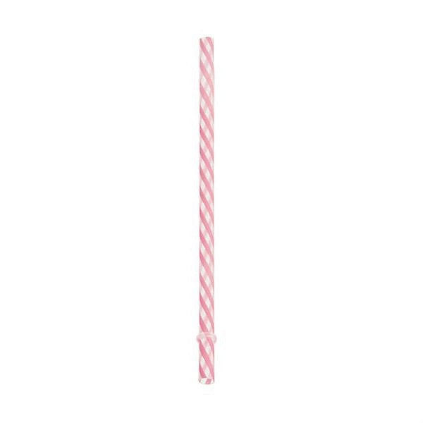 Canudo de Plástico Listra Rosa Transparente 19 cm - Pacote com 10 Unidades