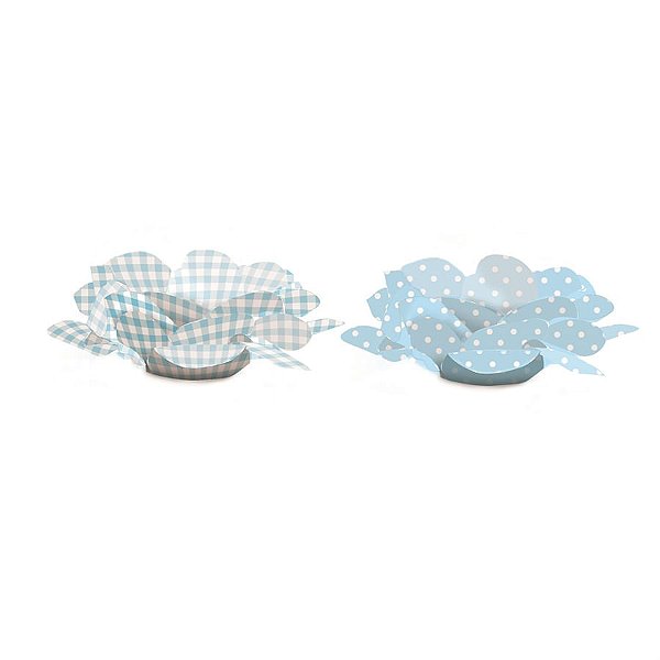 Forminhas para Doces Flores Poá xadrez Azul Claro - 40 Un
