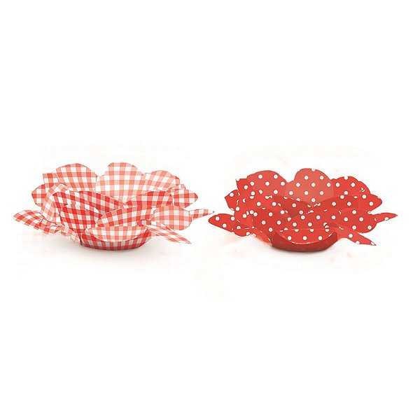 Forminhas para Doces Flores Poá xadrez Vermelho - 40 Un