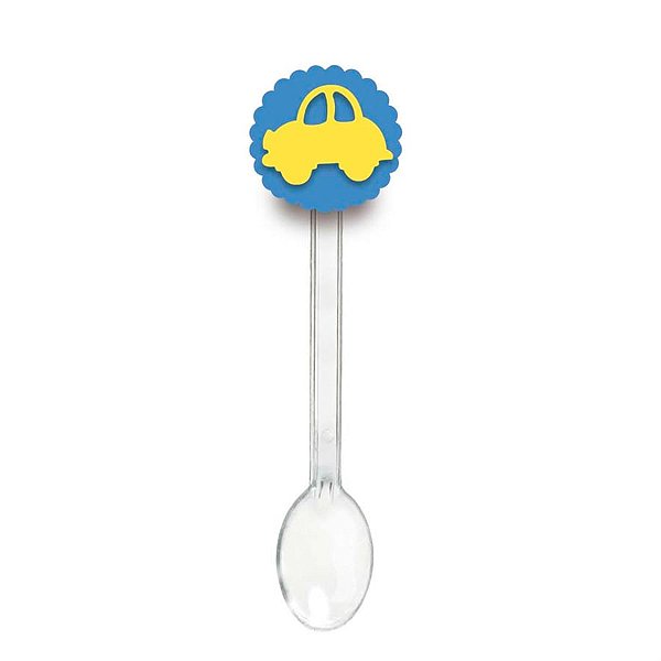 Colherzinha Cristal com Carrinho Amarelo Azul - 8 Un