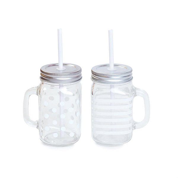 Caneca de Suco Estampadas Branco 10x7x13 - 1 Unidade