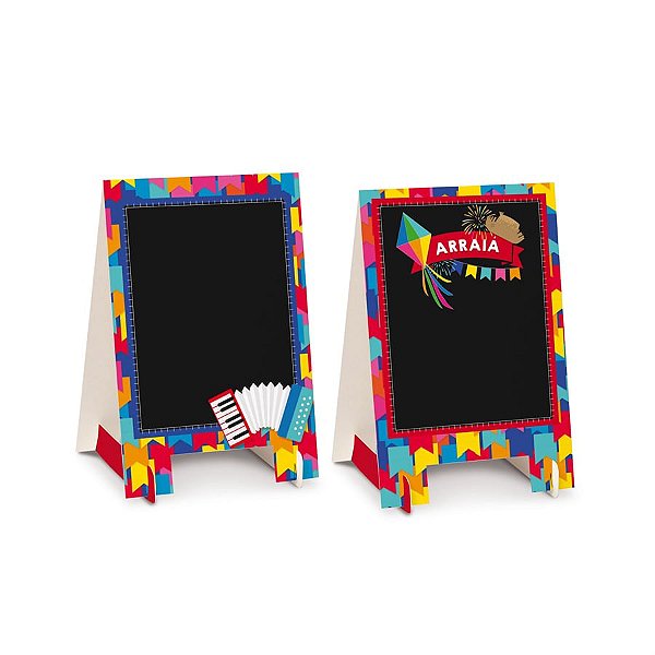 Festa Junina - Kit Cavalete Decoração de Mesa Quadrilha Grande - 2 Peças