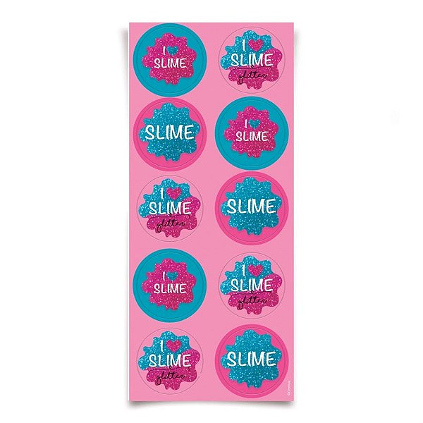 Festa Slime - Adesivo Redondo Slime 10x23 Jogo com 30 Peças