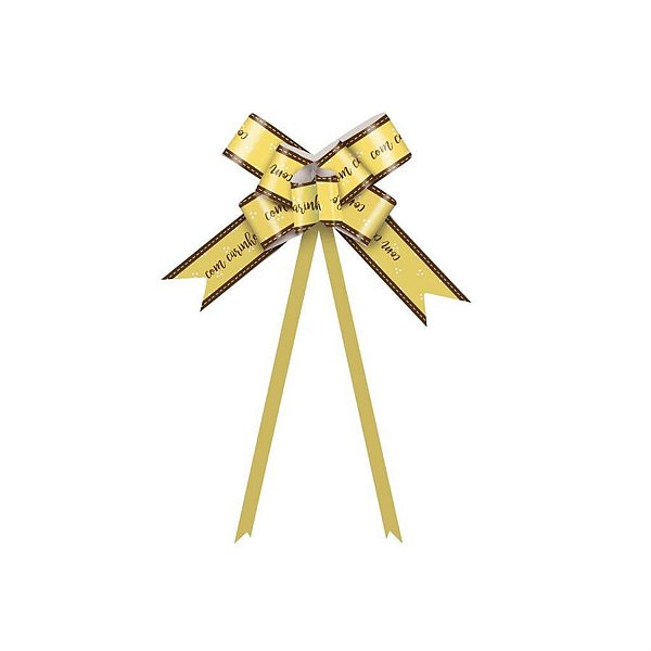 Laço Pronto Poá com Carinho Amarelo 18mm - 10 Un