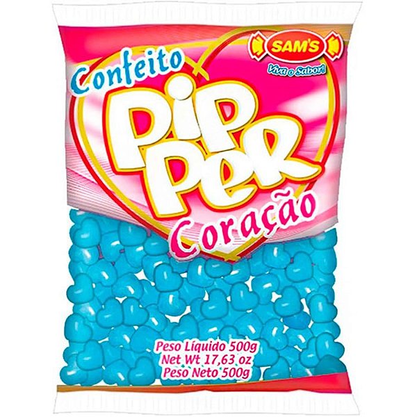 Confeito Pipper Coração Framboesa Azul Claro 500g - Sams