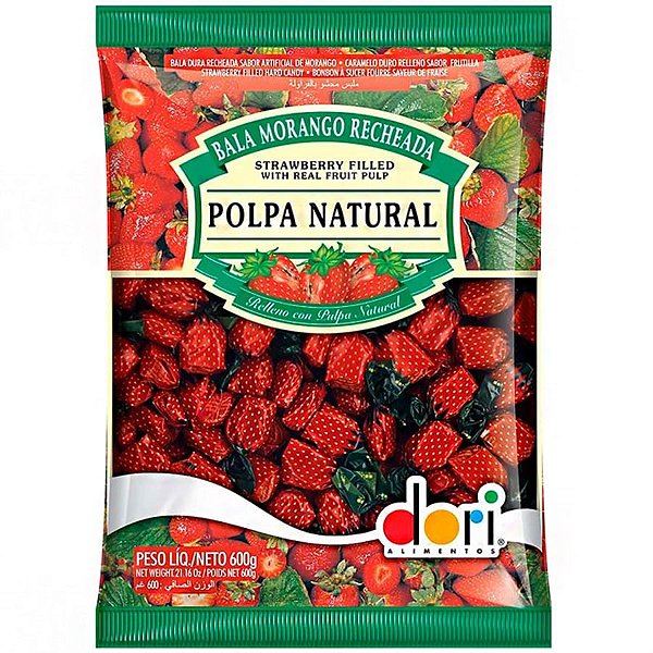 Bala Morango Recheada Polpa Natural 500g - Dori