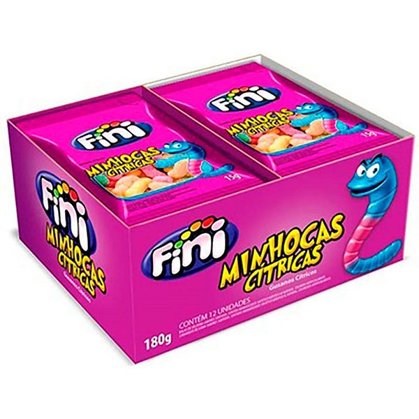 Pacote Bala de Gelatina Minhocas Cítricas Fini 15g - 12 Un