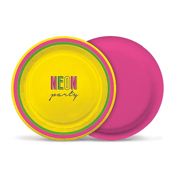 Prato Redondo Neon 18Cm Pt - 8 Un