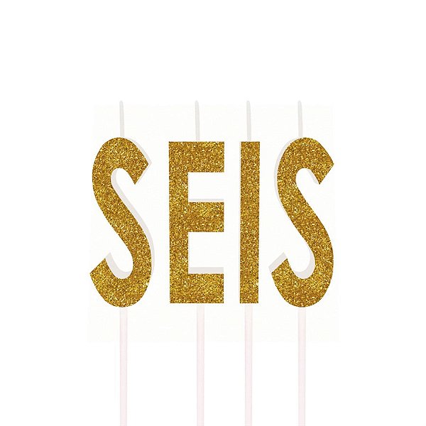 Vela Letras Ouro com Glitter Seis
