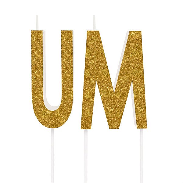 Vela Letras Ouro com Glitter Um