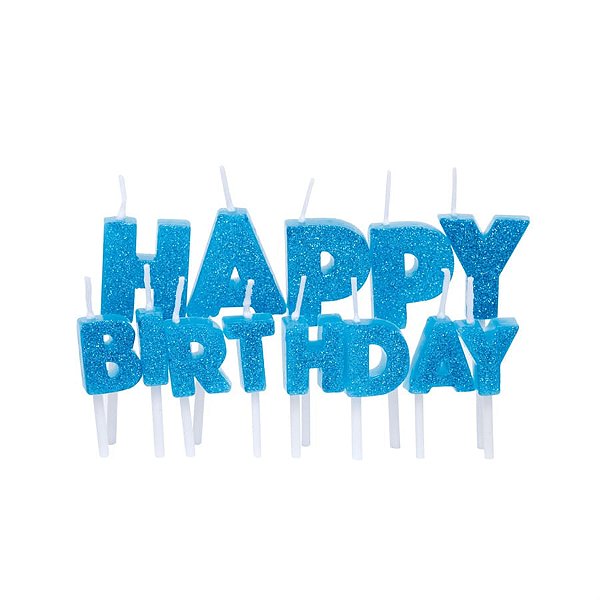 Vela Letras Happy Birthday Glitter Azul Claro