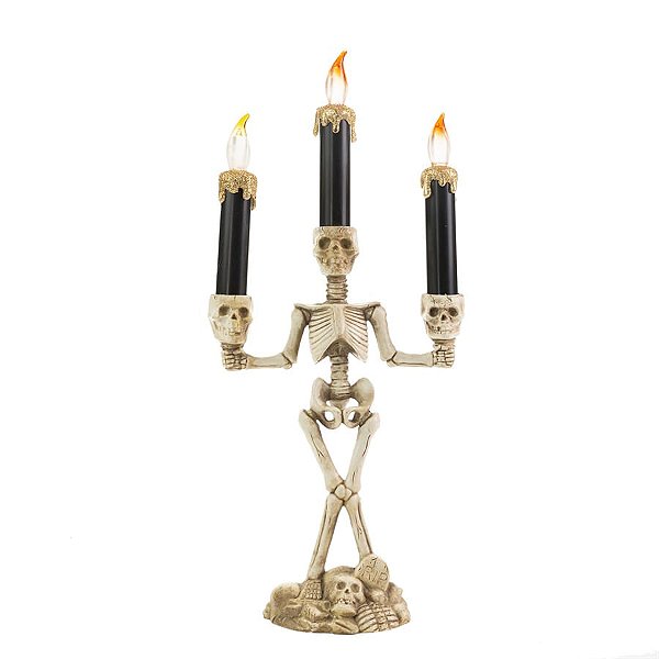 Candelabro Caveira  C/ Luz - Diversos - Tam. Aprox. 36 X 15 Cm - 1 Unidades