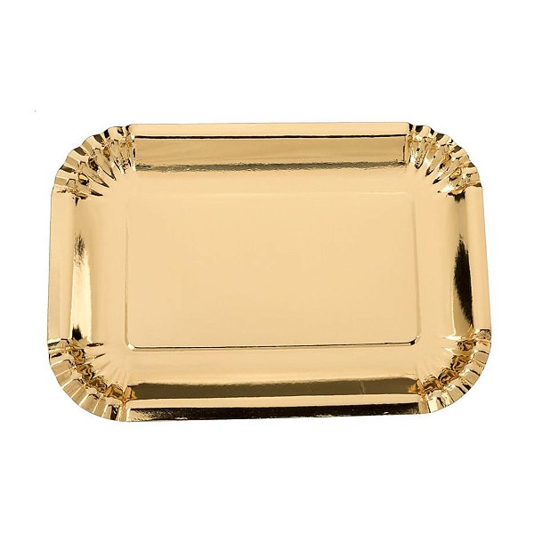 Prato De Papel Retangular Dourado 18,5 X 26,5 Cm C/ 5 Un - 5 Un