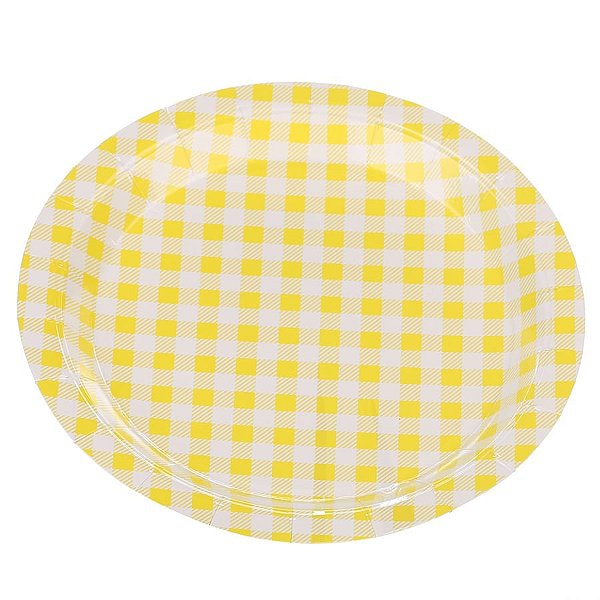 Prato Papel Xadrez Amarelo Junina - 10 Un