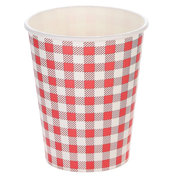 Copo de Papel 270ml Xadrez Vermelho Junina - 10 Un