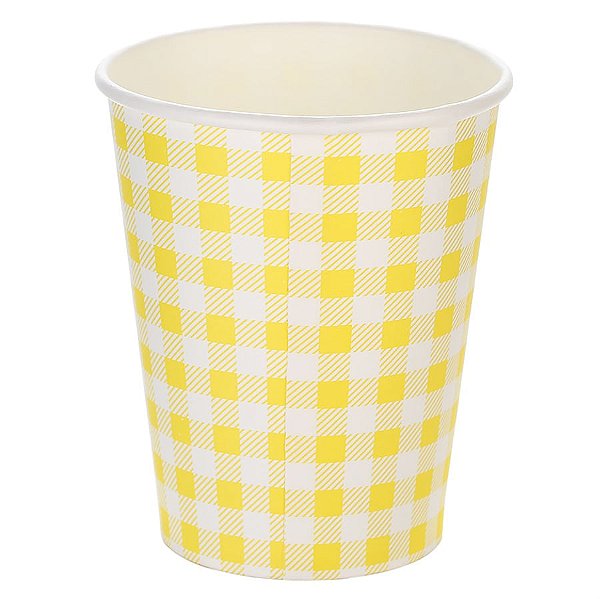 Copo de Papel 270ml Xadrez Amarelo Junina - 10 Un