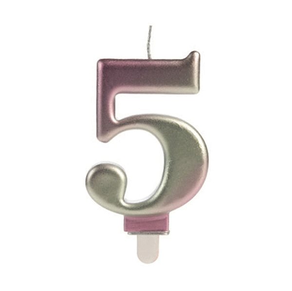 Vela Wave Rosa e Dourada Número 5