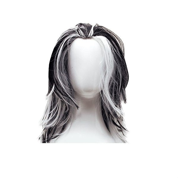 Peruca Longa Vampiro Preto e Branco