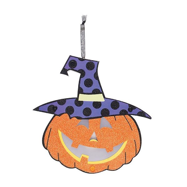 Plaquinha Acessórios Abóbora com Led Laranja e Roxa 19X20X2,5