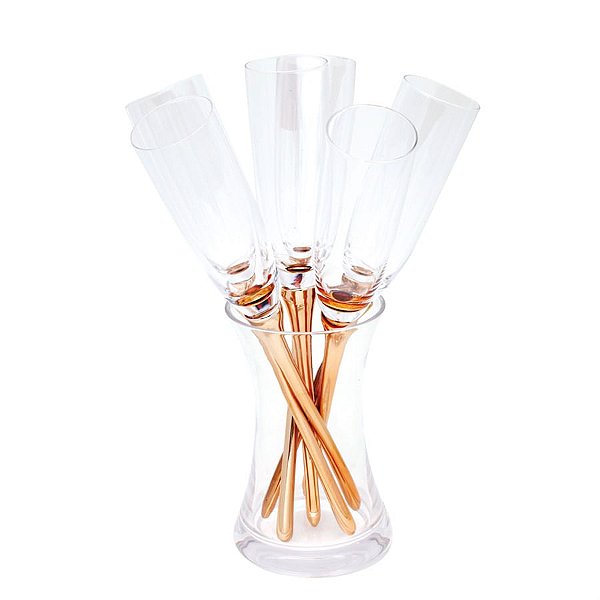Taça Flúte sem Base Incolor e Dourado 250ml - 7 Un