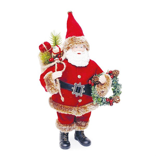 Boneco de Papai Noel com Guirlanda Vermelho e Marrom de 30cm