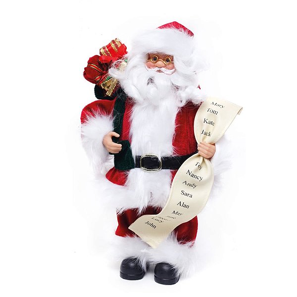 Boneco de Papai Noel em Pé Tradicional com Lista Vermelho e Branco de 32cm