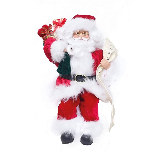 Boneco de Papai Noel Sentado Tradicional com Lista Vermelho e Branco de 30cm