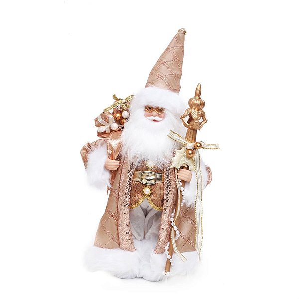 Boneco de Papai Noel em Pé com Cetro Rosê e Branco de 32cm