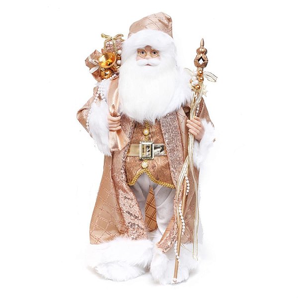 Boneco de Papai Noel em Pé com Cetro Rosê e Branco de 62cm