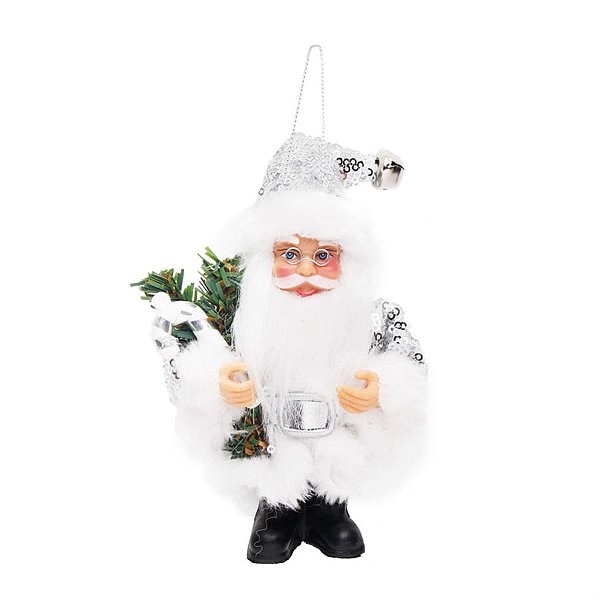 Boneco de Papai Noel com Pinheiro e Candy Cane Prata de 12cm - Jogo com 3 Peças