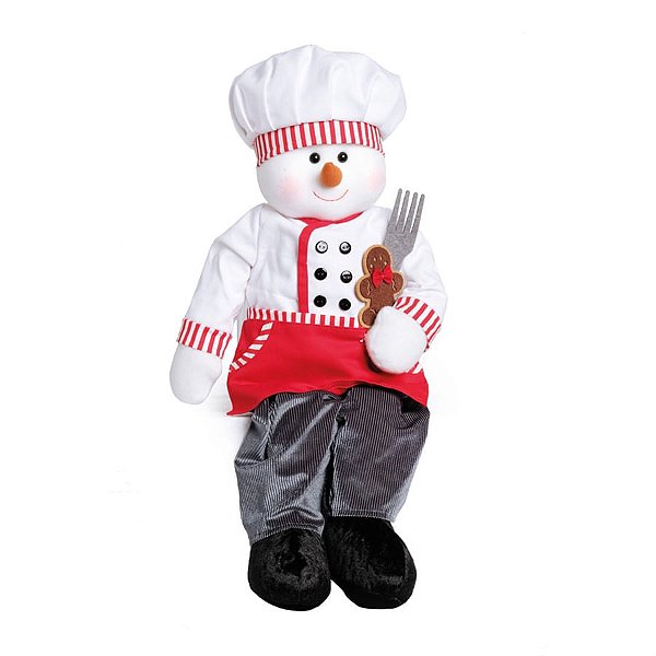 Boneco Neve Cozinheiro Sent com Ginger Vermelho e Cinza e Branco