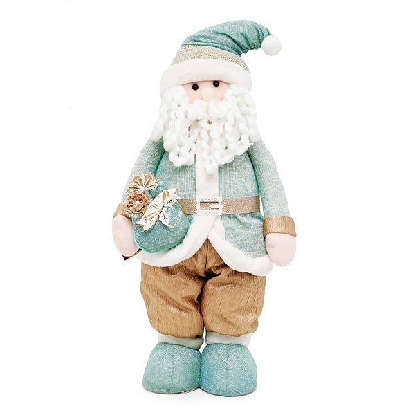 Papai Noel em Pé com Saco de Presente Azul Pastel e Ouro G