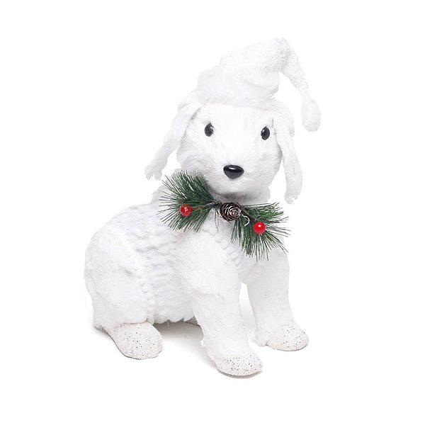 Cachorro com Gorro e Enfeite Nó Pescoço Branco G