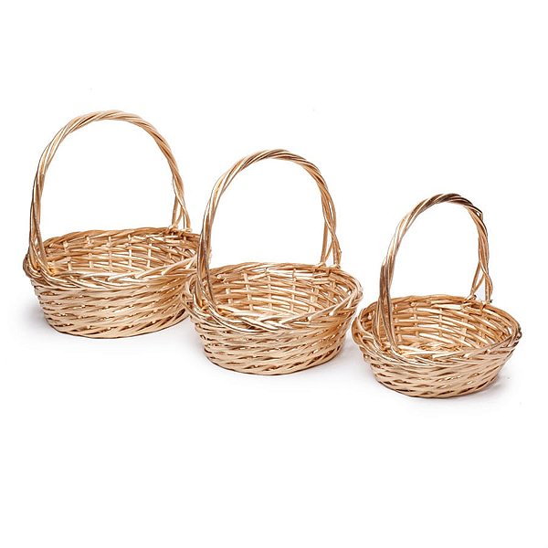 Cesta 3 Tamanhos Redonda Madeira Vime Ouro P / M / G - 3 Un
