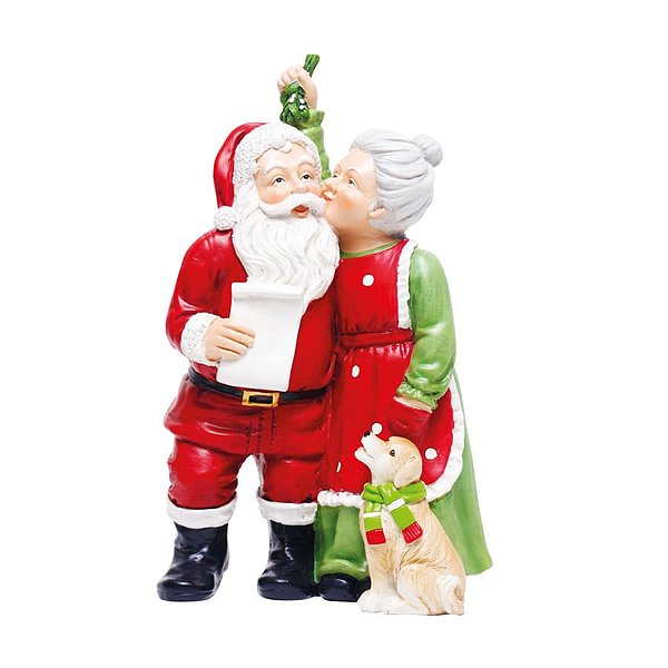 Colecionavel Noel e Mamãe Noel com Cachorro Vermelho e Verde Hortelã
