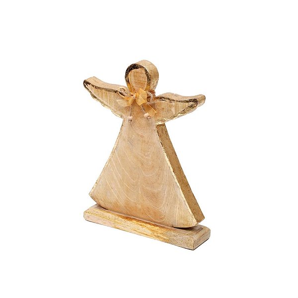 Anjo em Madeira com Laço Ouro G